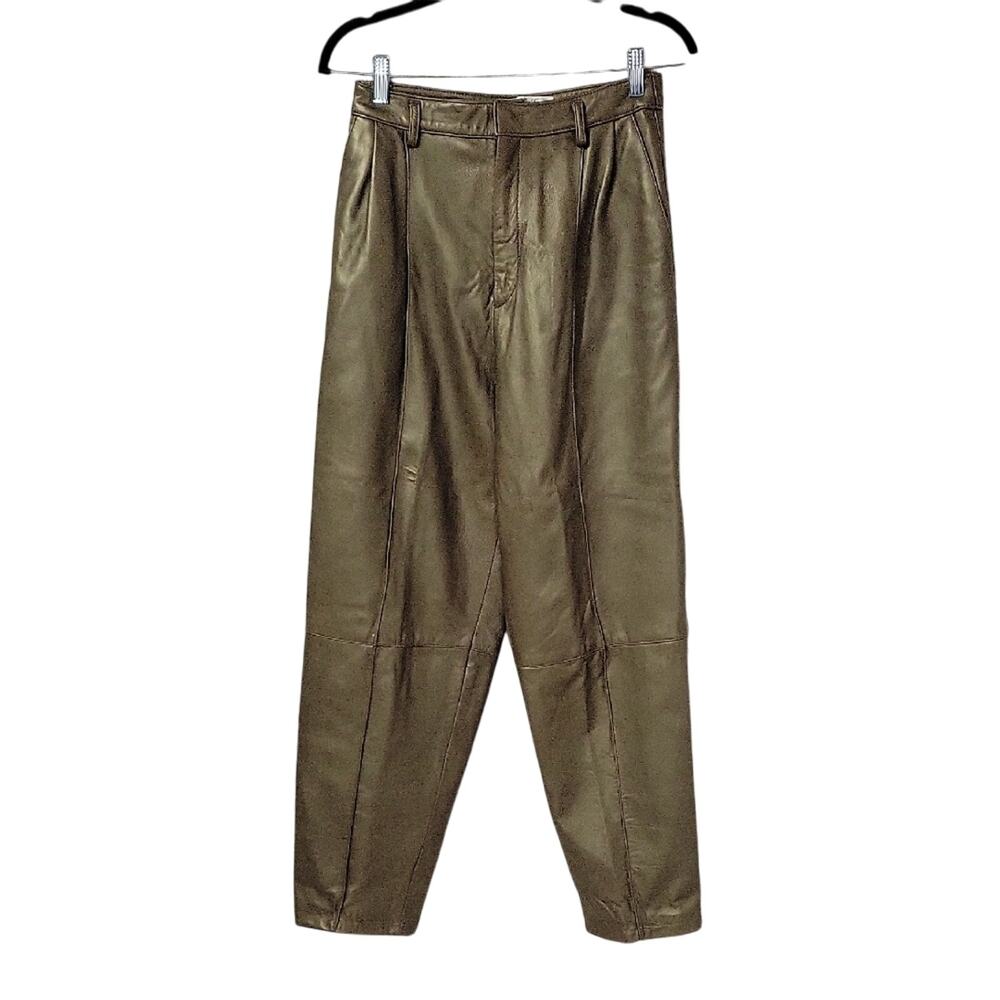 Linda Allard for Ellen Tracy Vintage Bronze Leather Pants Womens Size 6